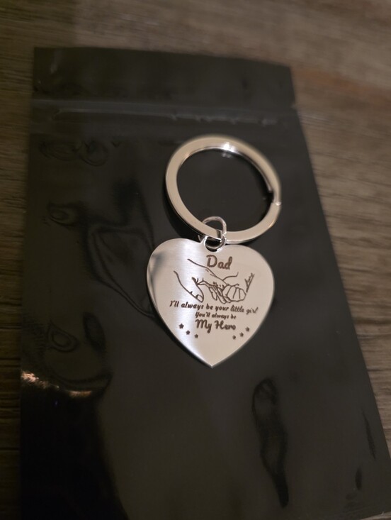 Other - Dad Heart Keychain - Silver "My Hero" Engraved